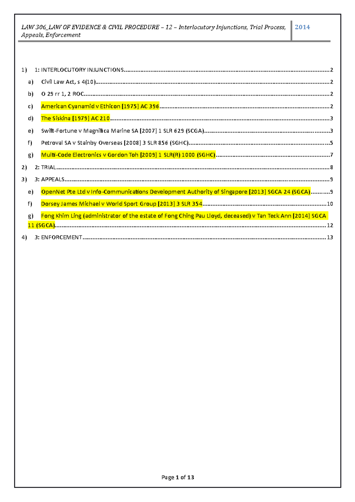 LAW306 12 Interlocutory Injunctions-Trial Process-Appeals-Enforcement ...
