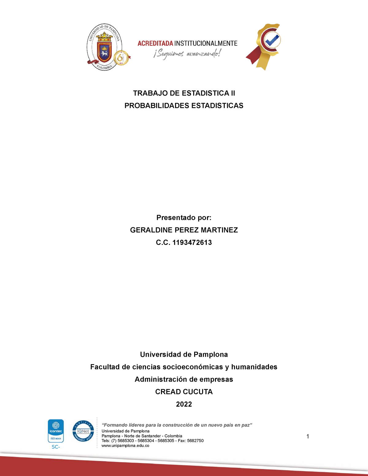 Trabajo DE Estadistica Probabilidades - TRABAJO DE ESTADISTICA II ...