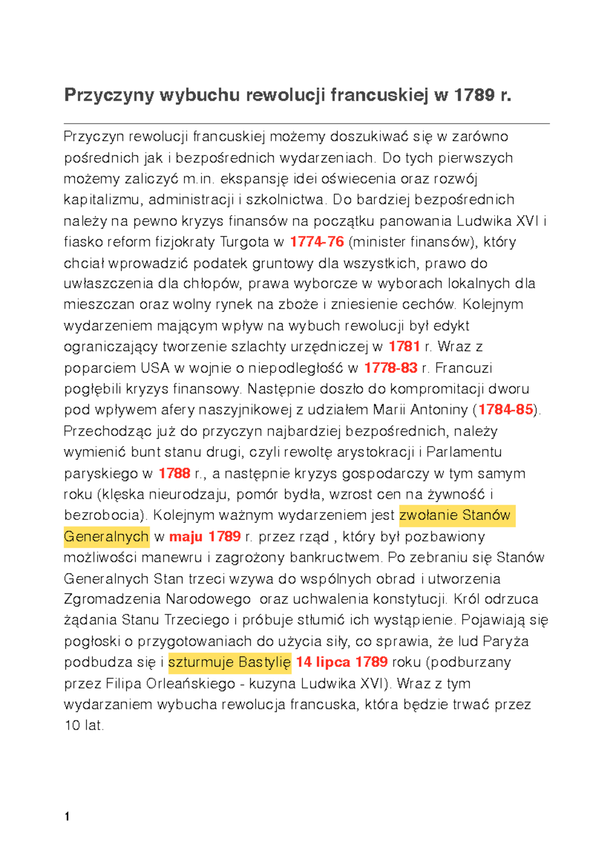 Przyczyny rewolucji francuskiej - Przyczyny wybuchu rewolucji