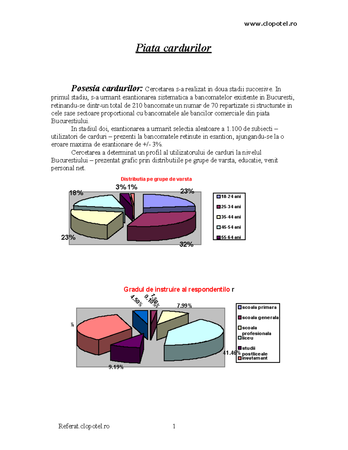 Piata financiara mondiala Piata cardurilor Posesia cardurilor Cercetarea sa realizat in doua