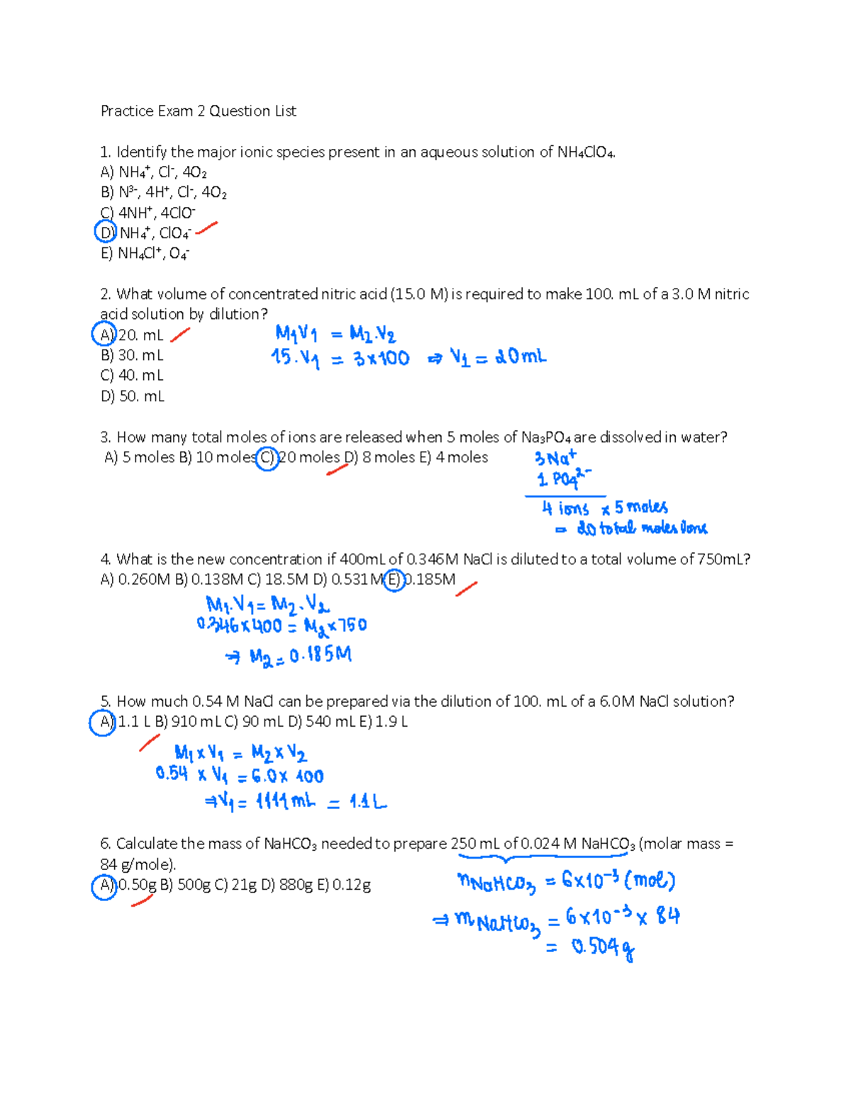 Exam 2 Practice Exam-1 - Exam 2 review - Practice Exam 2 Question List ...