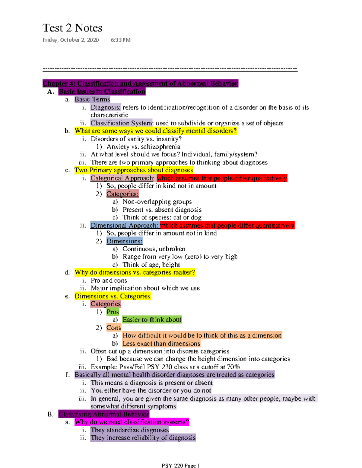 Test 2 Notes For PSY 230 - Chapter 4: Classification And Assessment Of ...