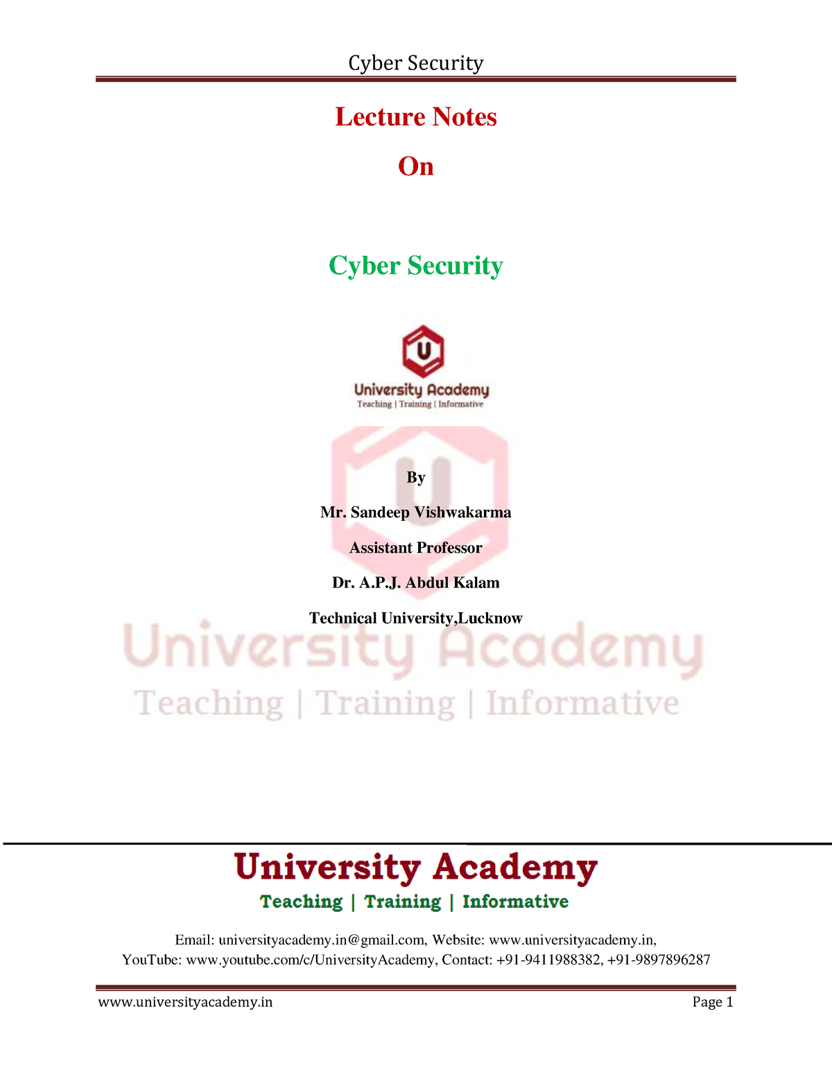 Cyber Security 4-1 - Lecture Notes On Cyber Security By Mr. Sandeep ...