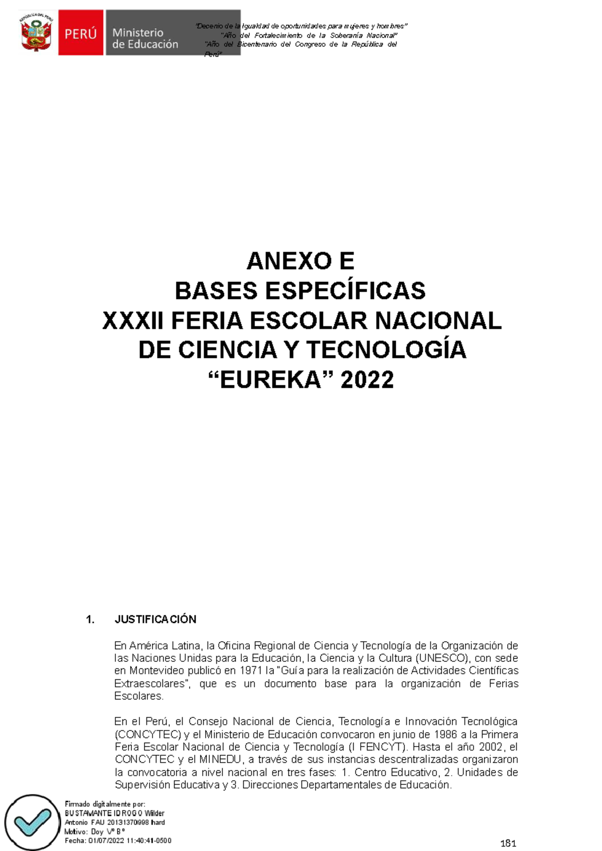 Bases Feria Escolar de Ciencia y Tecnología Eureka 2022 - RVM N° 083 ...