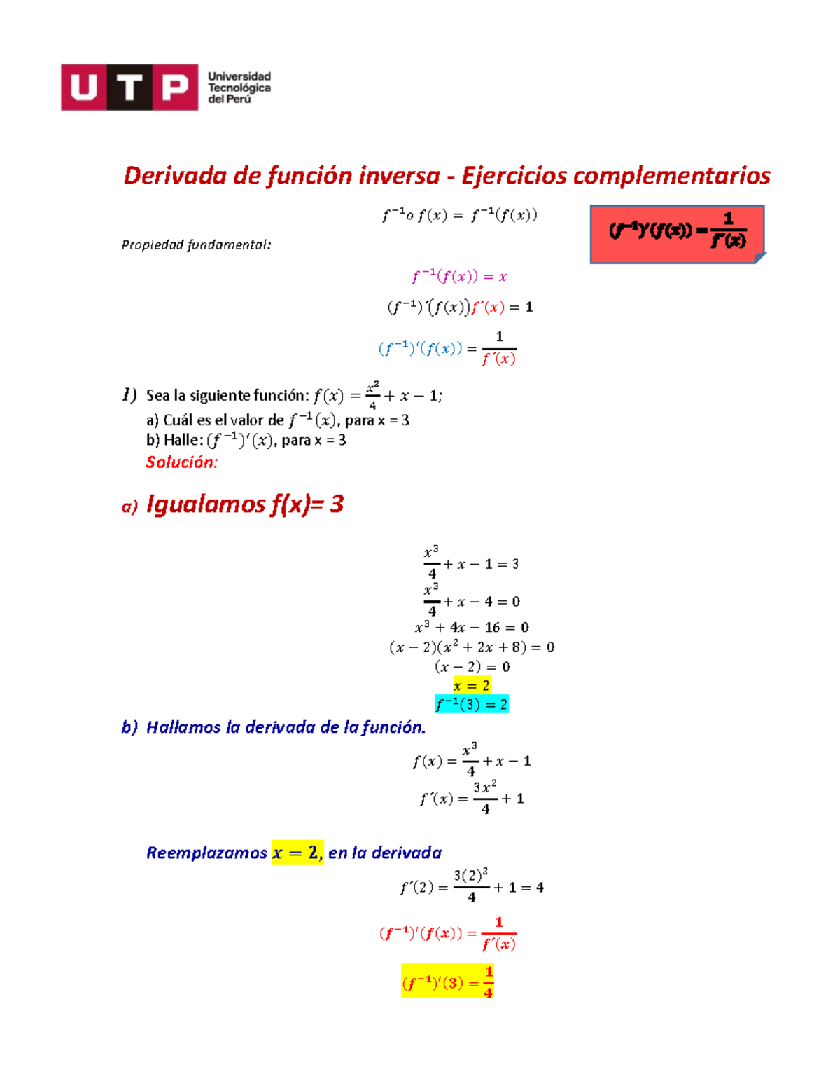 S S Derivada De Funci N Inversa Ejercicios Complemetarios Resueltos Derivada De Funci N