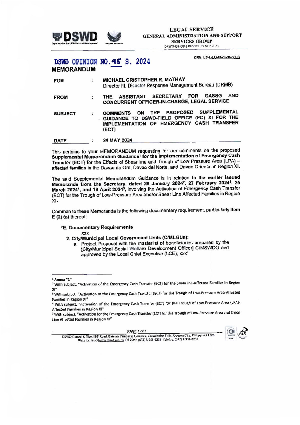 LO 2024045 N/a LEGAL SERVICE DSWD GENERAL ADMINISTRATION AND