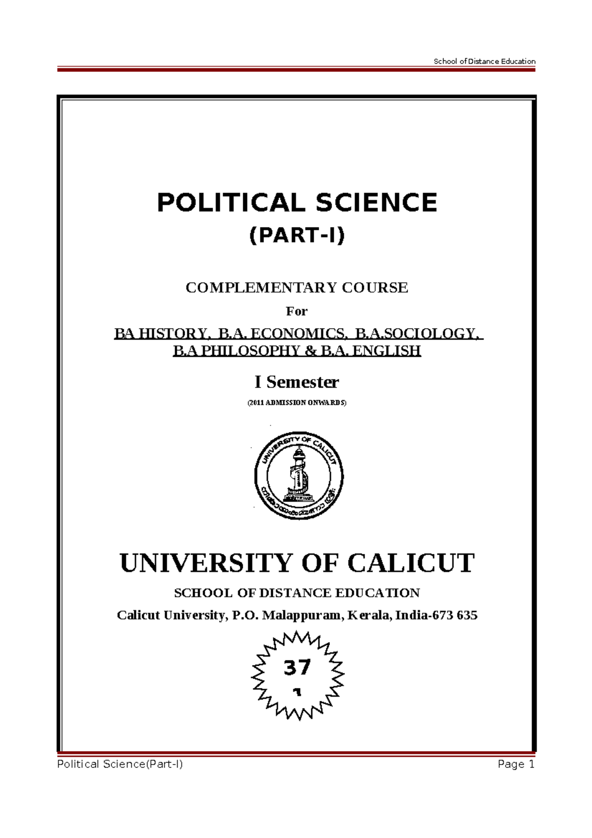 Political Science - School of Distance Education POLITICAL SCIENCE ...