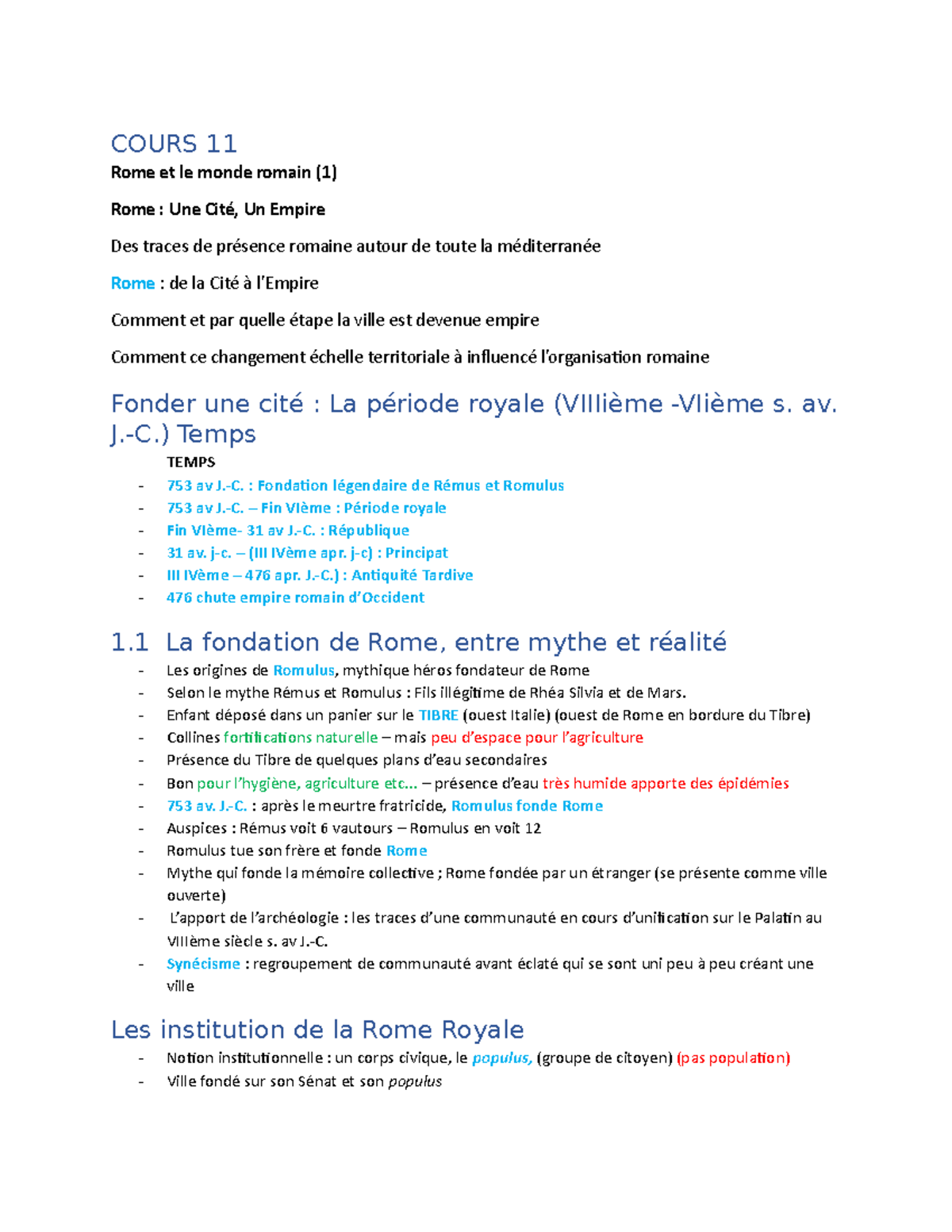Cours 11 - COURS 11 Rome et le monde romain (1) Rome : Une Cité, Un ...