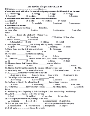 Period 10-đề mẫu giữa kì 1 - TEST 3 ( Đề thi mẫu giữa kì 1). GRADE 10 ...