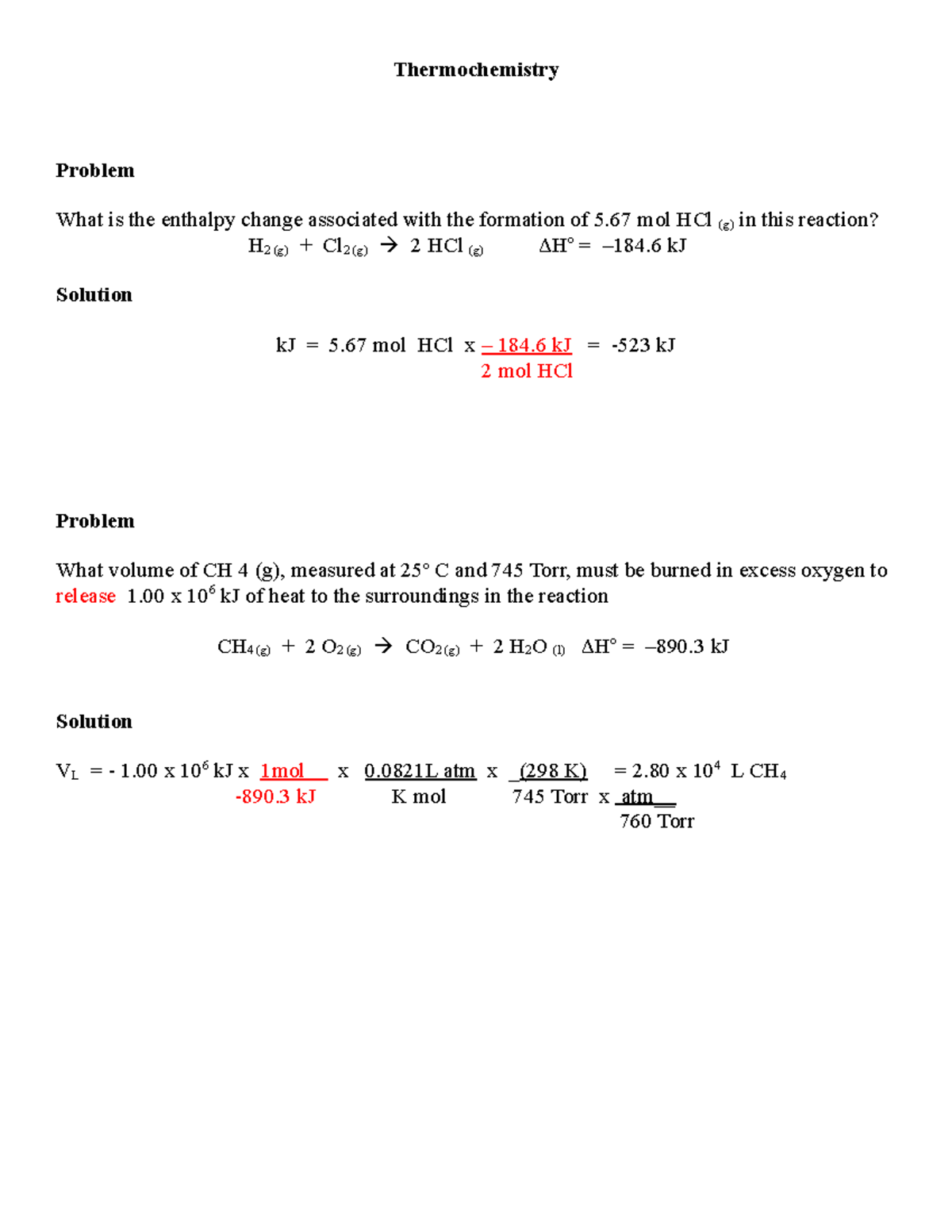 Thomas Thermochemistry Problems - Thermochemistry Problem What is the ...