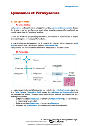 Biologie Cellulaire - Biologie - Studocu