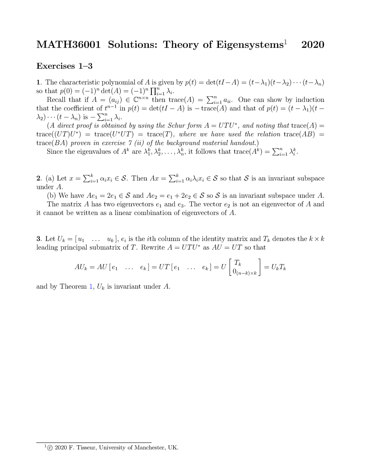 Sol Eigen 1 Matrix Analysis Math Studocu