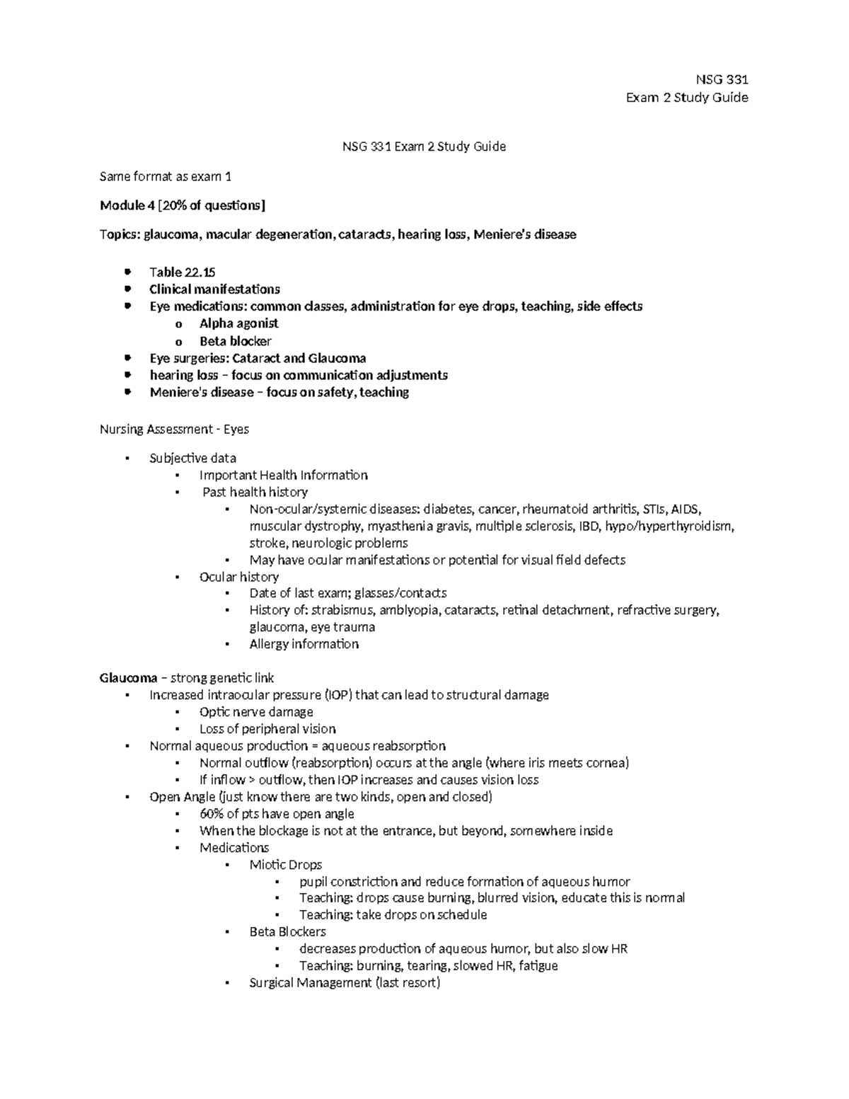 NSG331 Exam 2 Study Guide - Exam 2 Study Guide NSG 331 Exam 2 Study ...