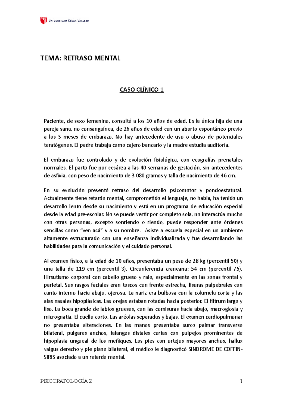 Casos Retraso Mental Tema Retraso Mental Caso ClÍnico 1 Paciente De