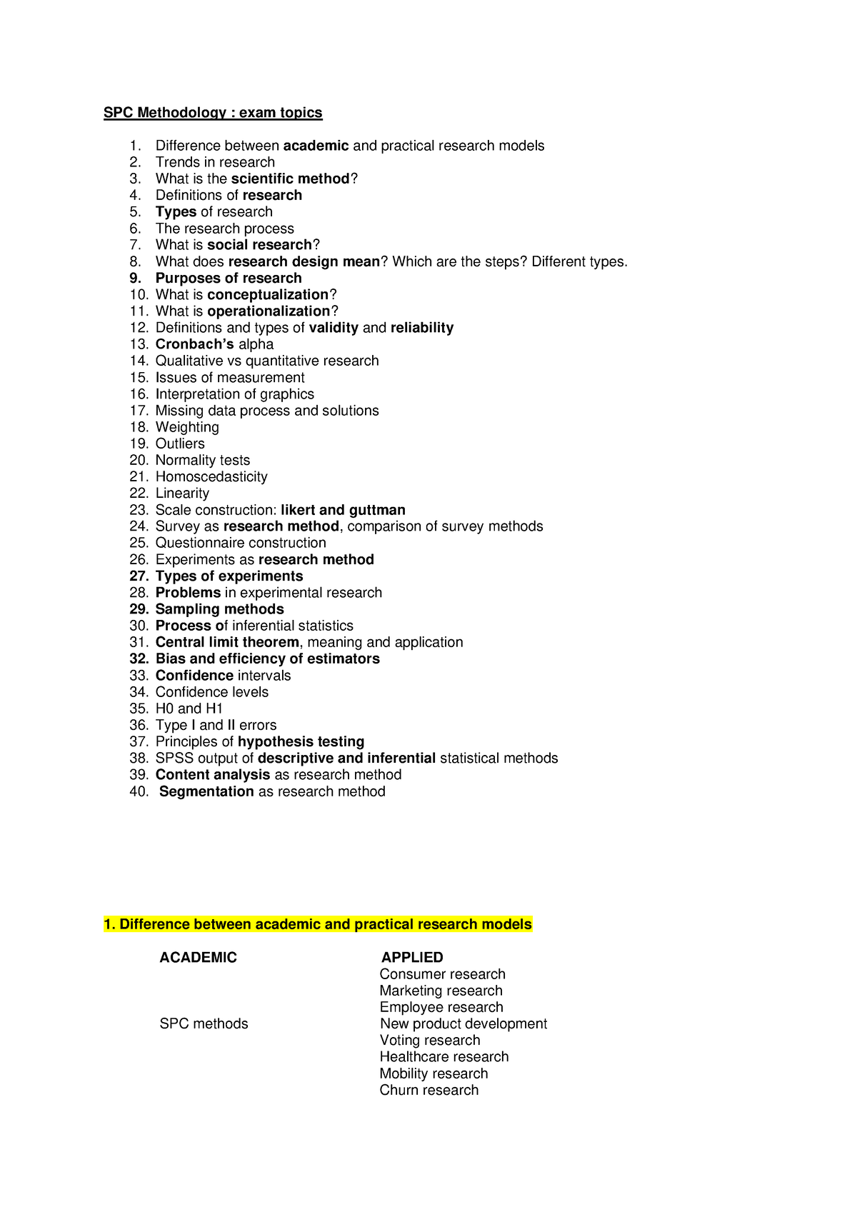 EXAM LIST SPSS - exam list of all topics - SPC Methodology : exam ...