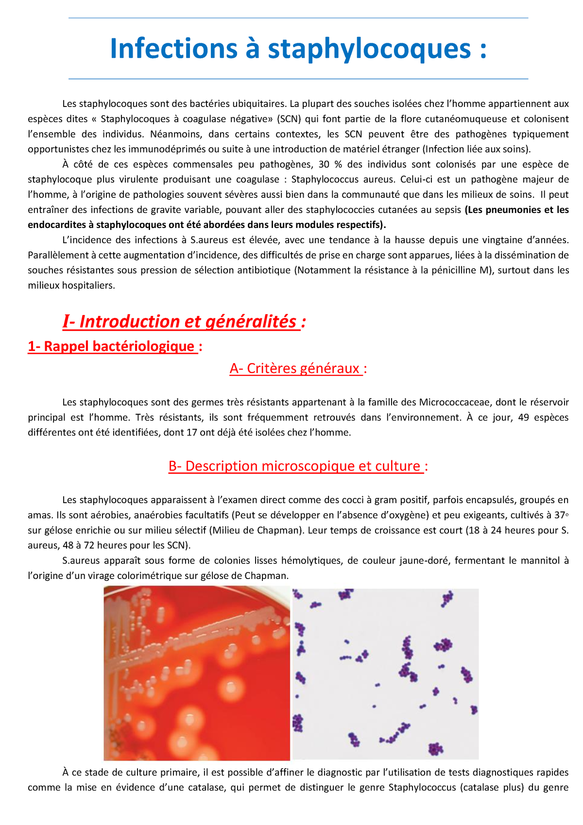 Notes DE Cours detaillées de Infections à staphylocoques ...