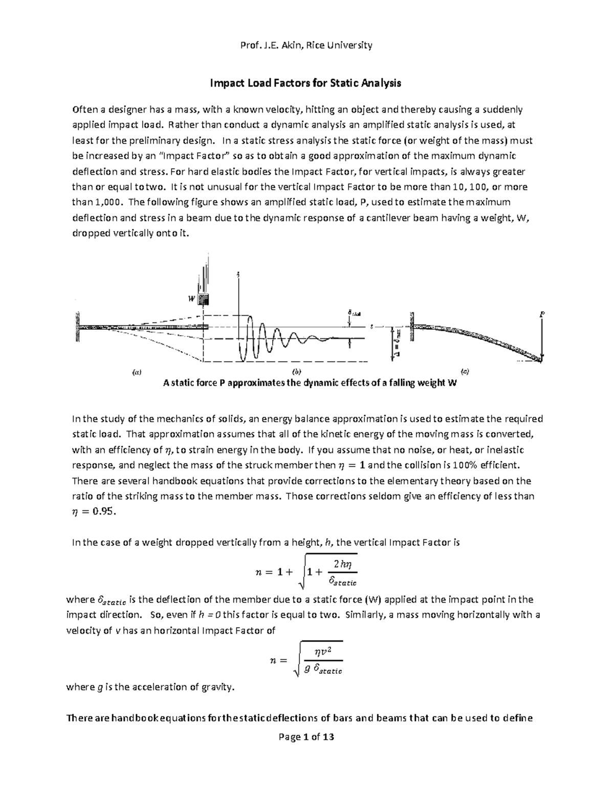 Impact Load Factors - Rather than conduct a dynamic analysis an ...