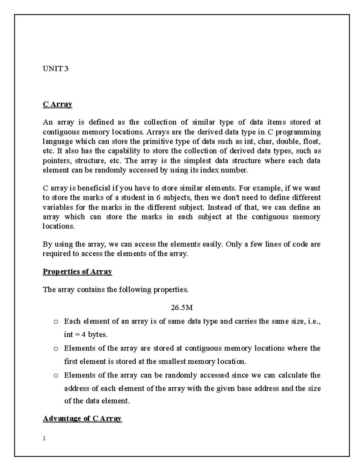 C-UNIT 3 Bangalore University - UNIT 3 C Array An array is defined as ...