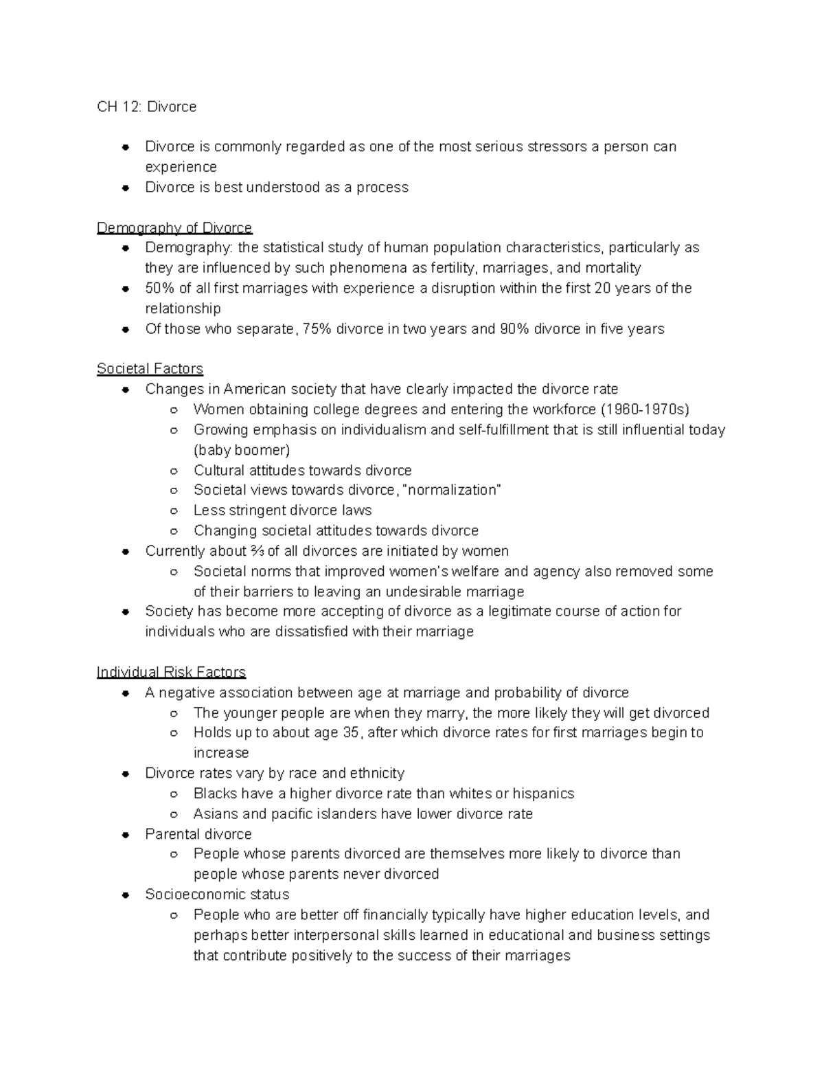 CH 12 SF Book Notes - Divorce - CH 12: Divorce Divorce is commonly ...