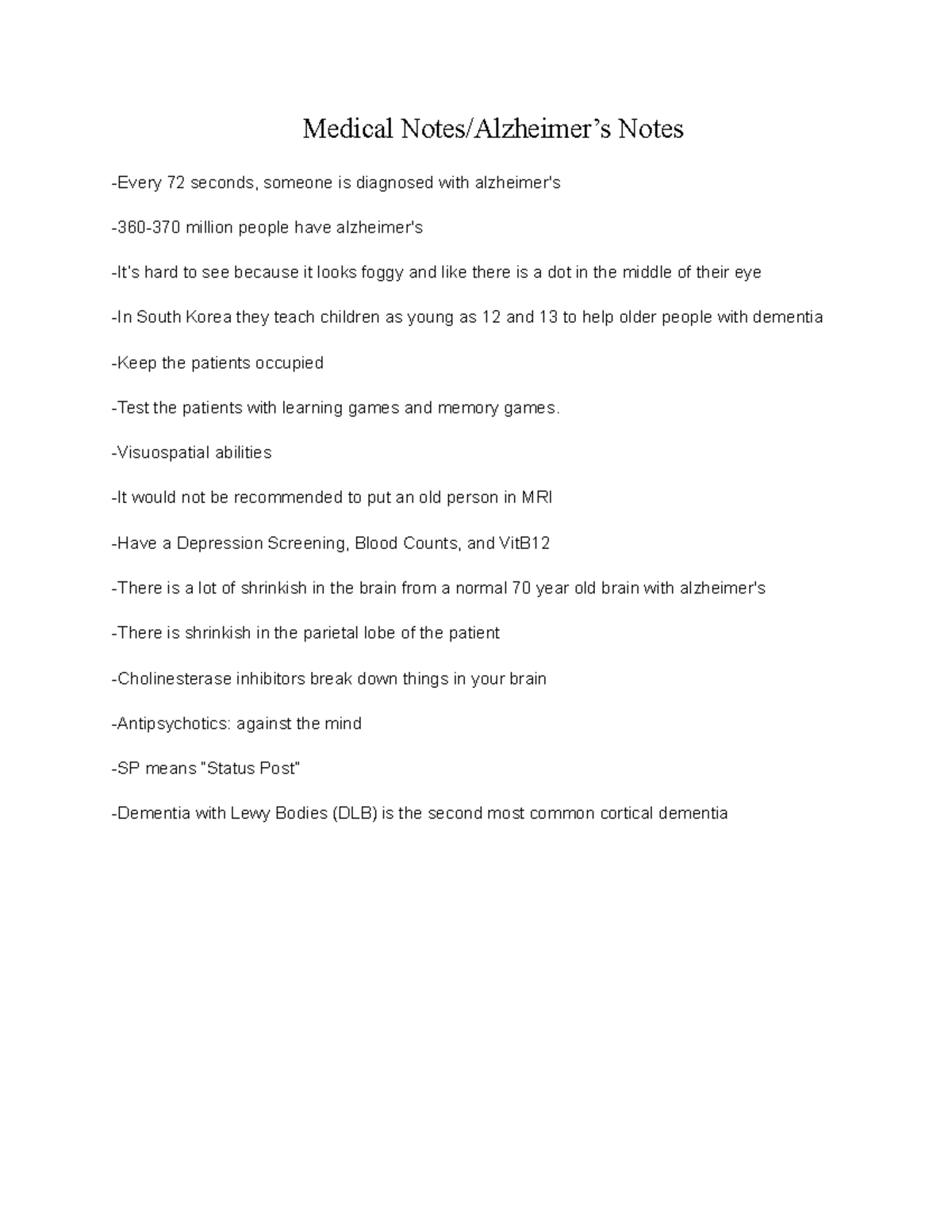 Medical Notes Medical Notes/Alzheimer’s Notes Every 72 seconds