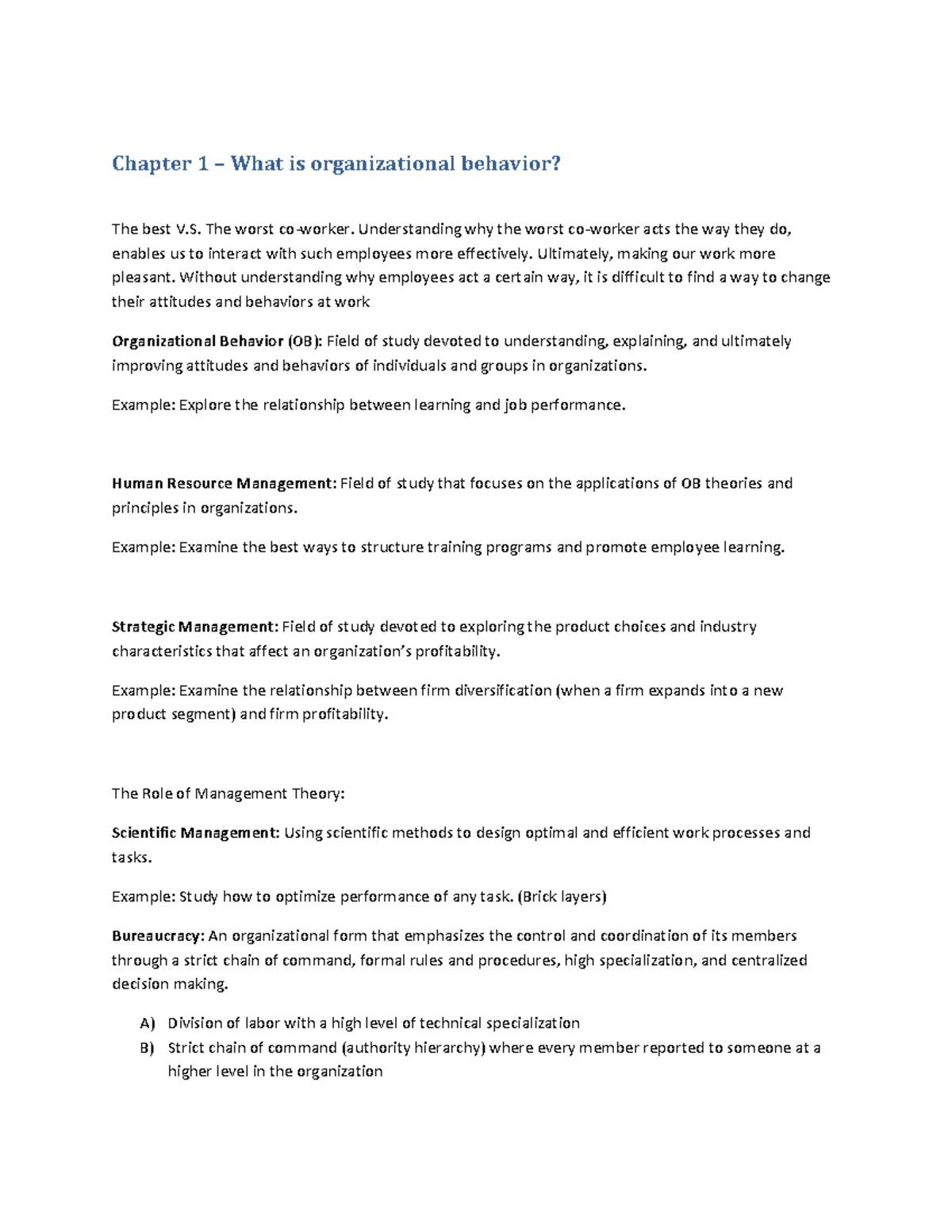 Adms 2400 final exam notes - Chapter 1 – What is organizational ...