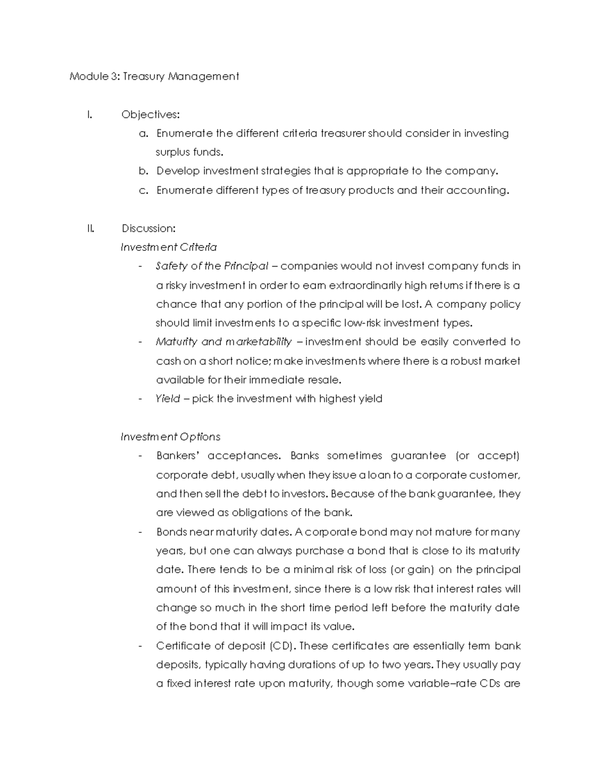 496240785 Module 3 Investment Management - Module 3: Treasury ...