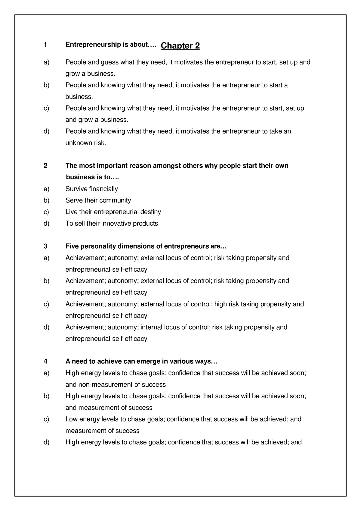 small case study on entrepreneurship with questions and answers