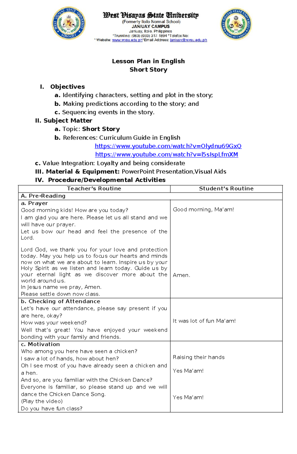Lesson Plan in Literature - Lesson Plan in English Short Story I ...