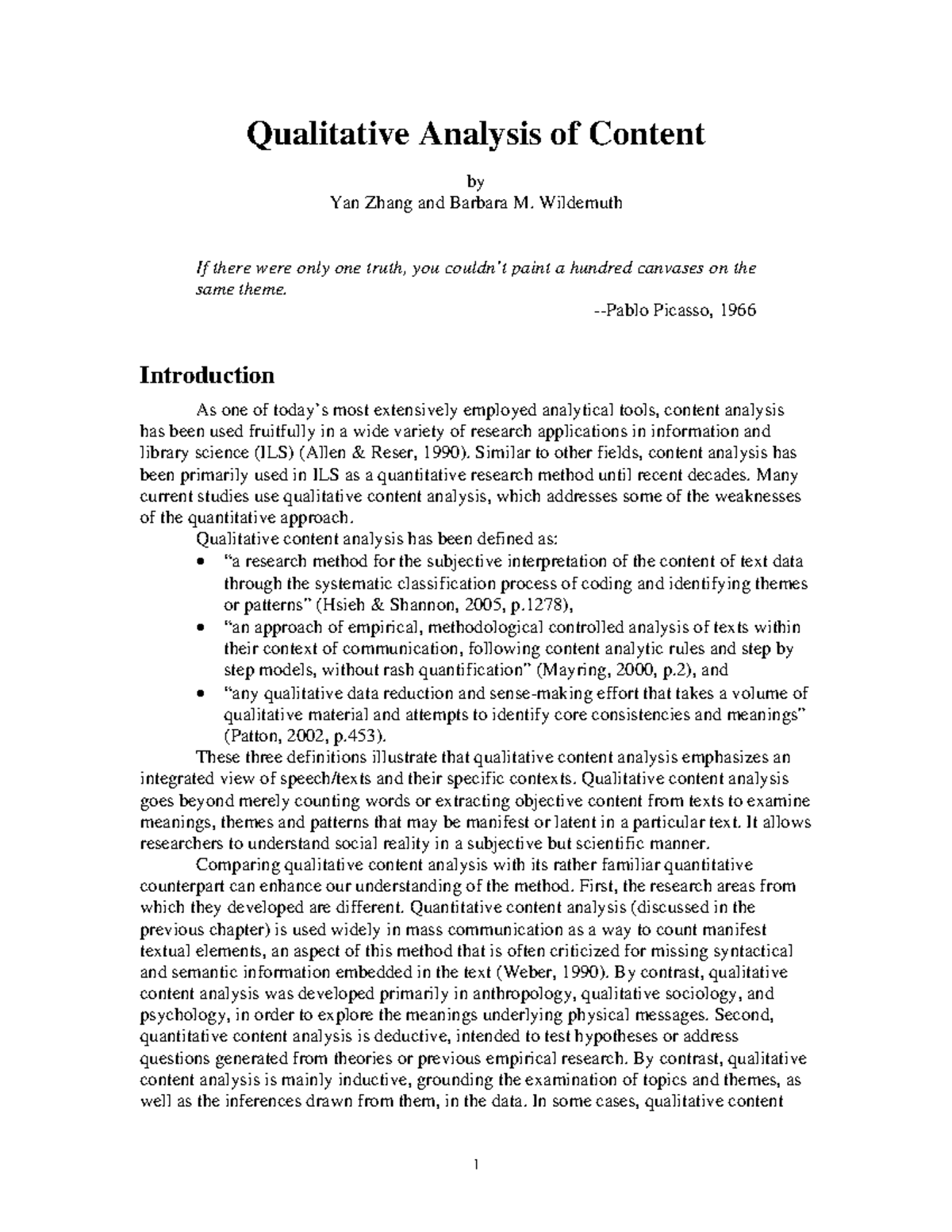 Content analysis Qualitative Analysis of Content by Yan Zhang and