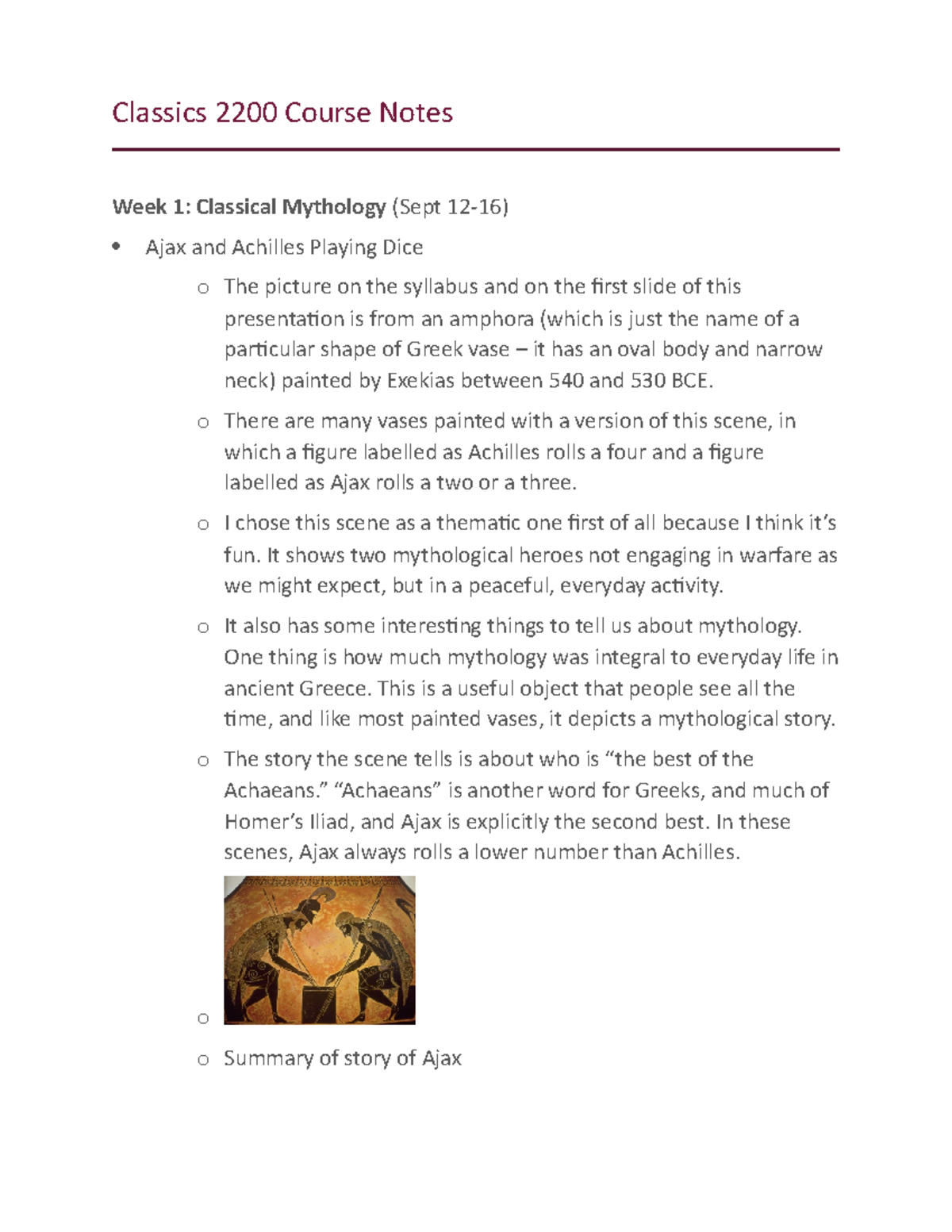 Classics 2200 Course Notes - Classics 2200 Course Notes Week 1 ...