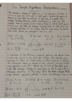 One Sample Hypothesis Test Word Problems - One Sample Hypothesis Test ...
