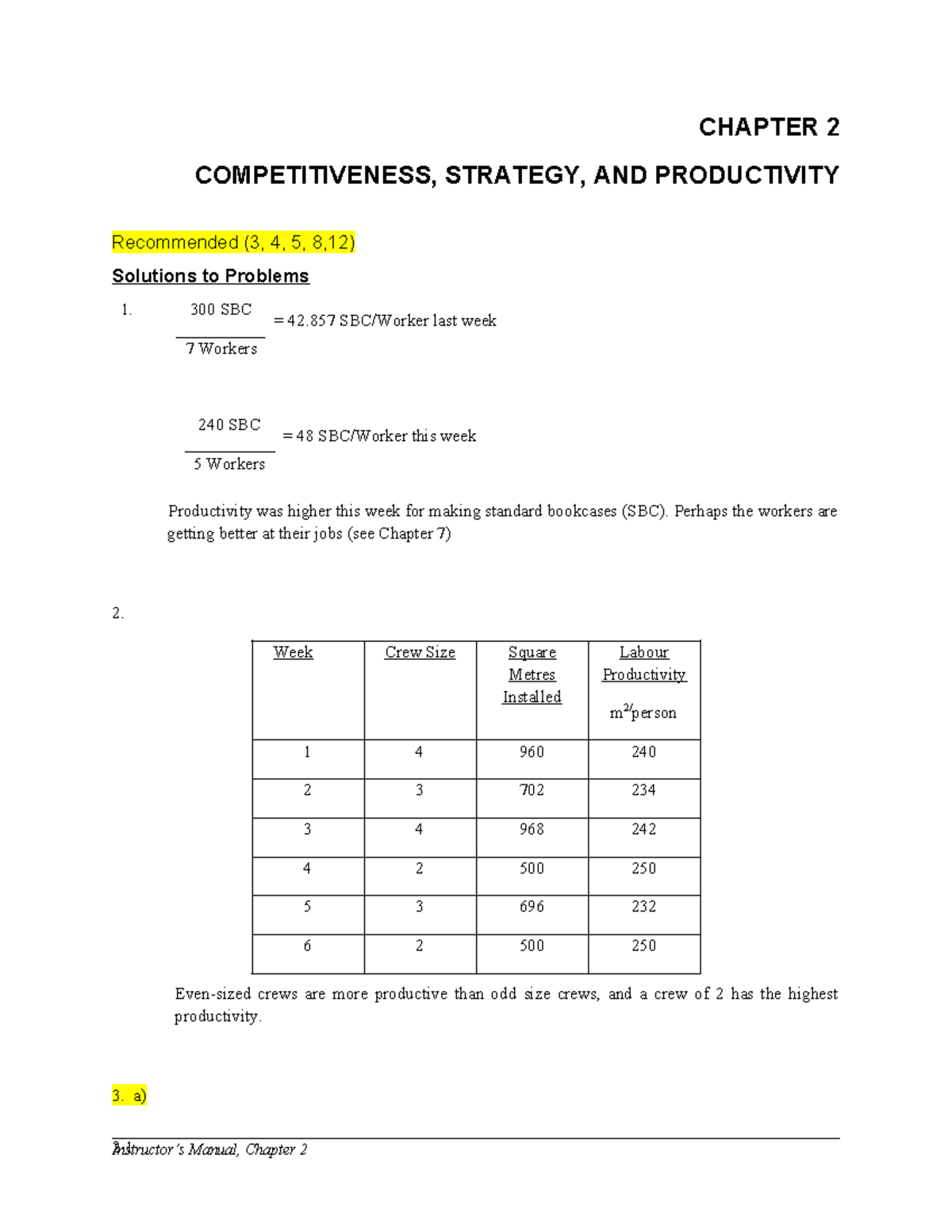 Chapter 2. Answers to problems - CHAPTER 2 COMPETITIVENESS, STRATEGY ...