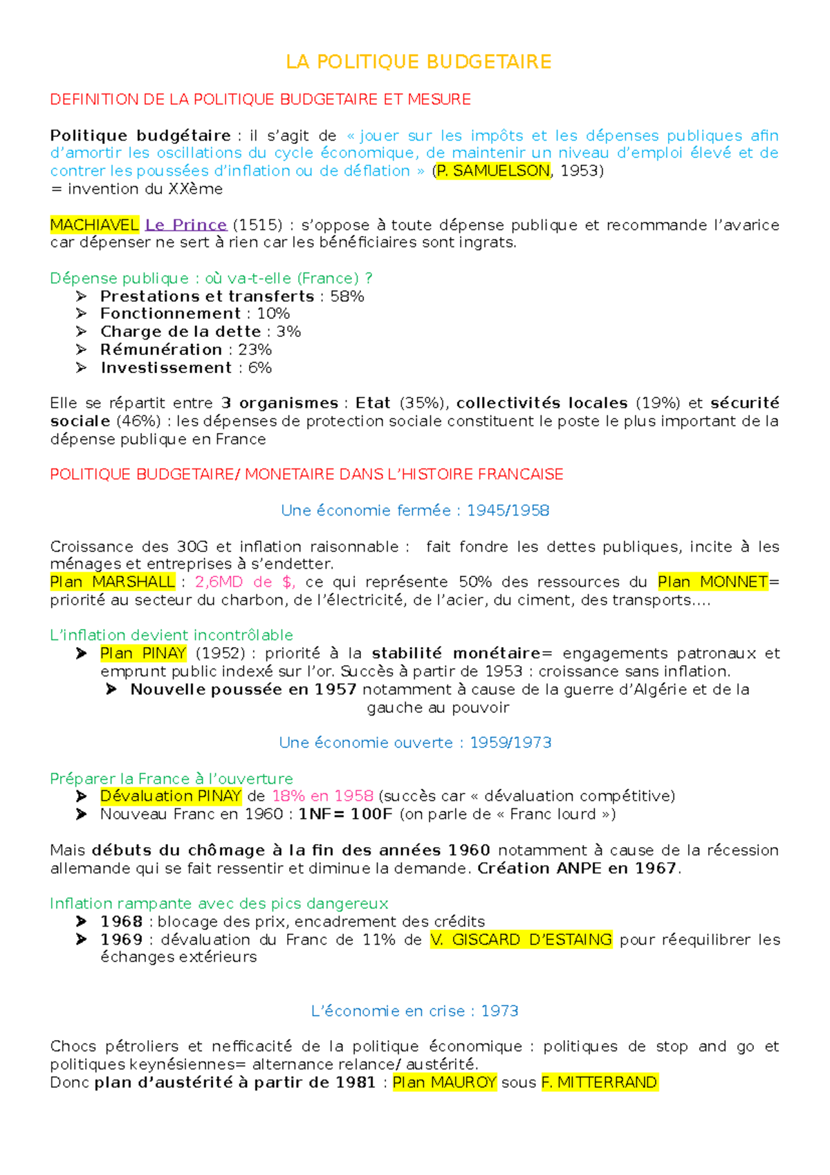 Politique Budgetaire - Notes De Cours 16 - LA POLITIQUE BUDGETAIRE ...