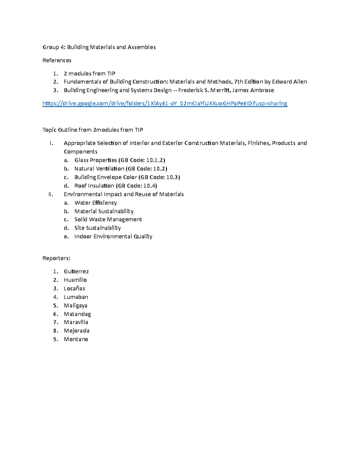 Group4BSD Report notes Group 4 Building Materials and Assembles References 1. 2 modules
