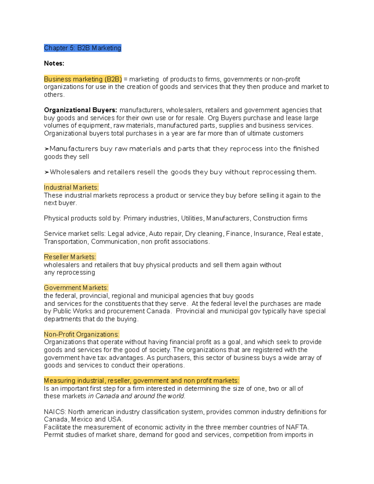 Marketing Midterm Chapter 5 - Chapter 5: B2B Marketing Notes: Business ...