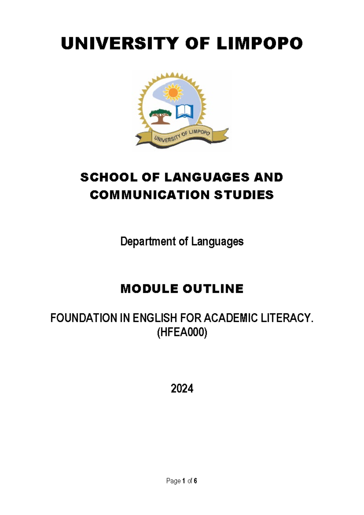 2024 HFEA000 Module Outline.pdf 2 - UNIVERSITY OF LIMPOPO SCHOOL OF ...