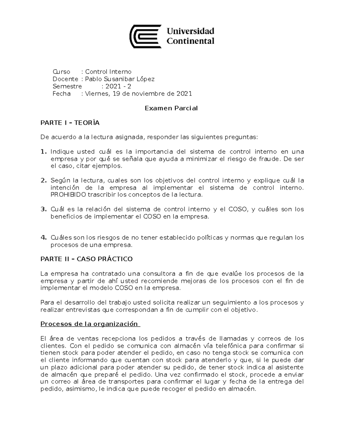 Examen parcial - prueva de consolidado - Curso : Control Interno ...