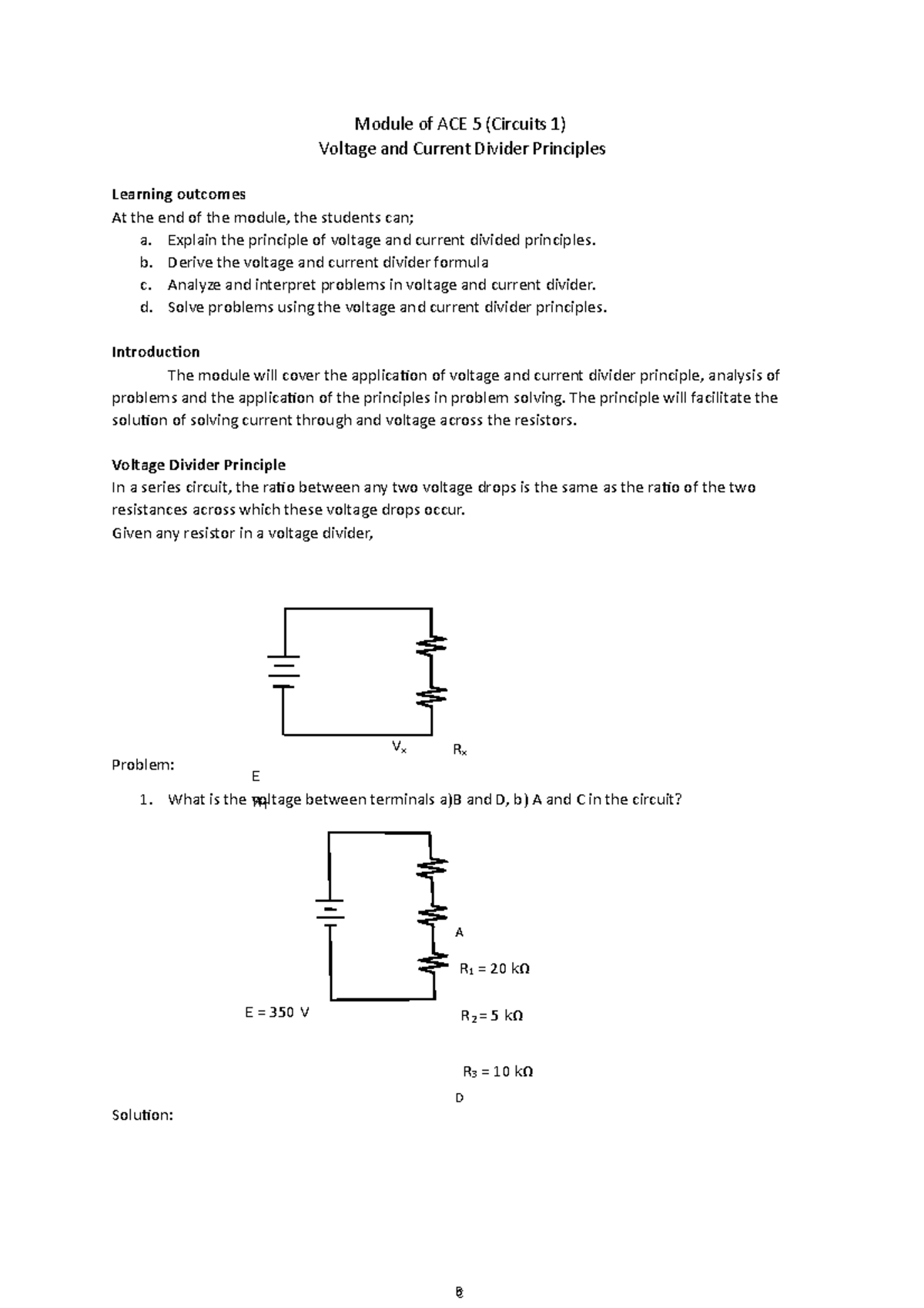 Voltage and current divider principles module of ace 5 circuits 1
