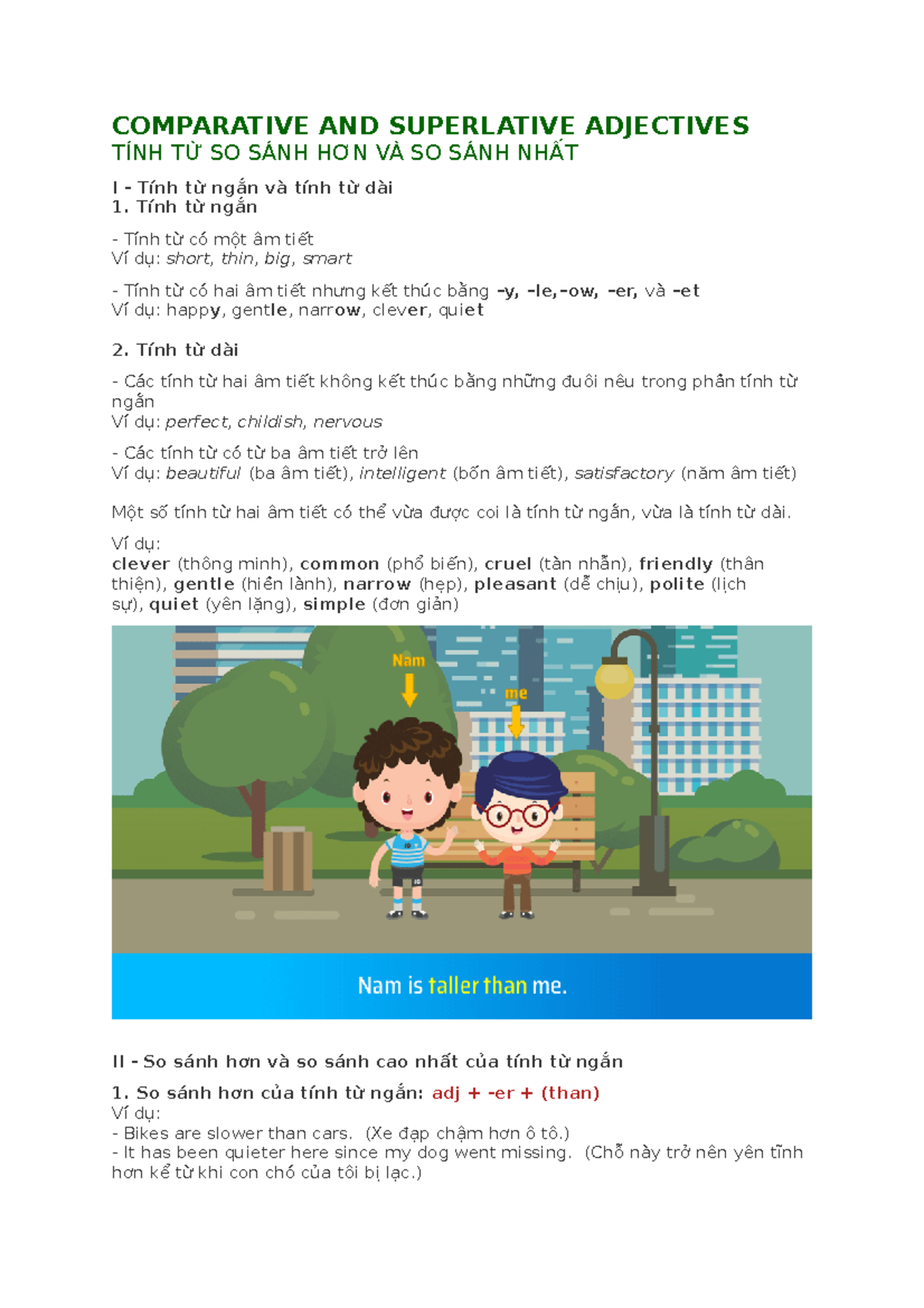 Lý thuyết so sánh COMPARATIVE AND SUPERLATIVE ADJECTIVES TÍNH TỪ SO