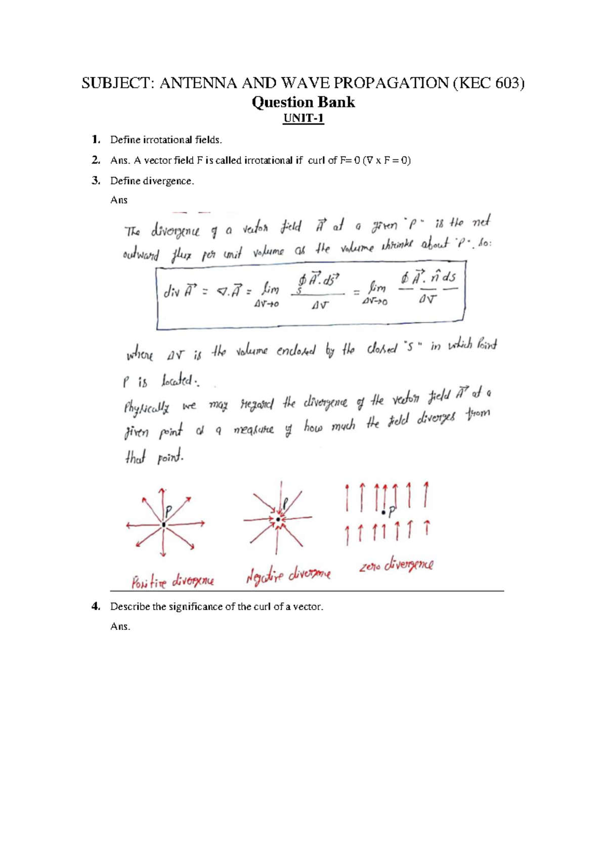 Unit1QUESTION BANK SUBJECT ANTENNA AND WAVE PROPAGATION (KEC 603