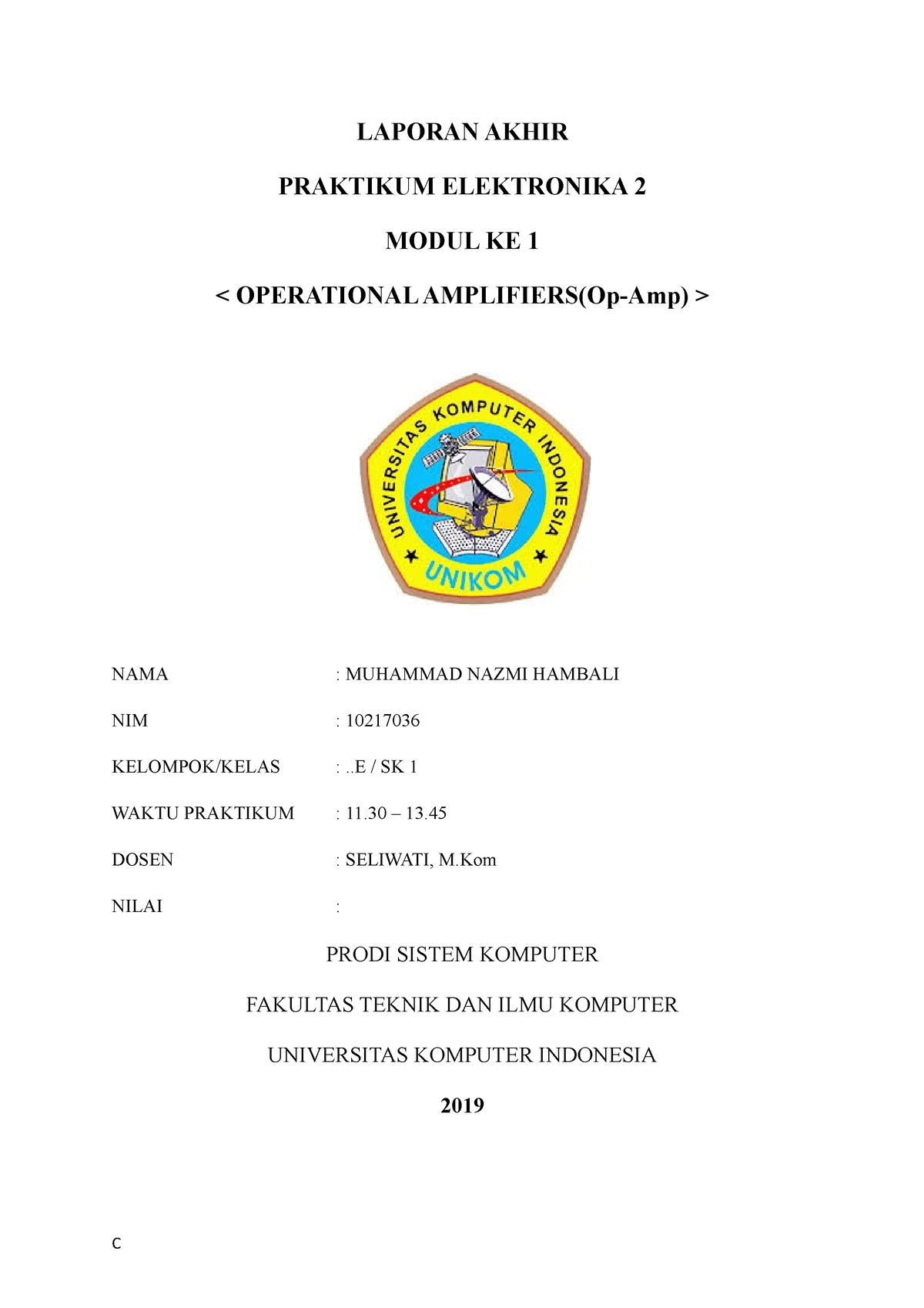 MOD 1 - Laporan Akhir Elektronika II - LAPORAN AKHIR PRAKTIKUM ...