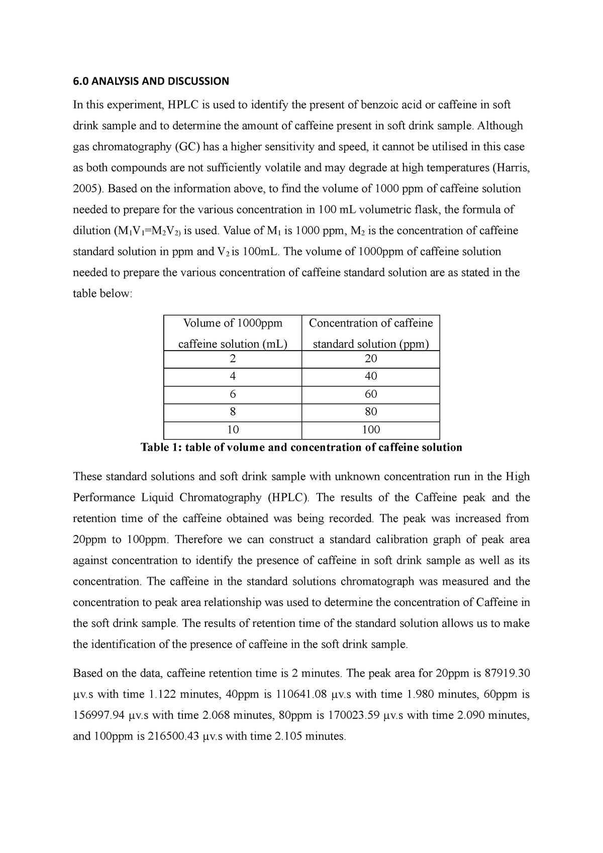 Discussion Experiment Hplc - 6 ANALYSIS AND DISCUSSION In This ...