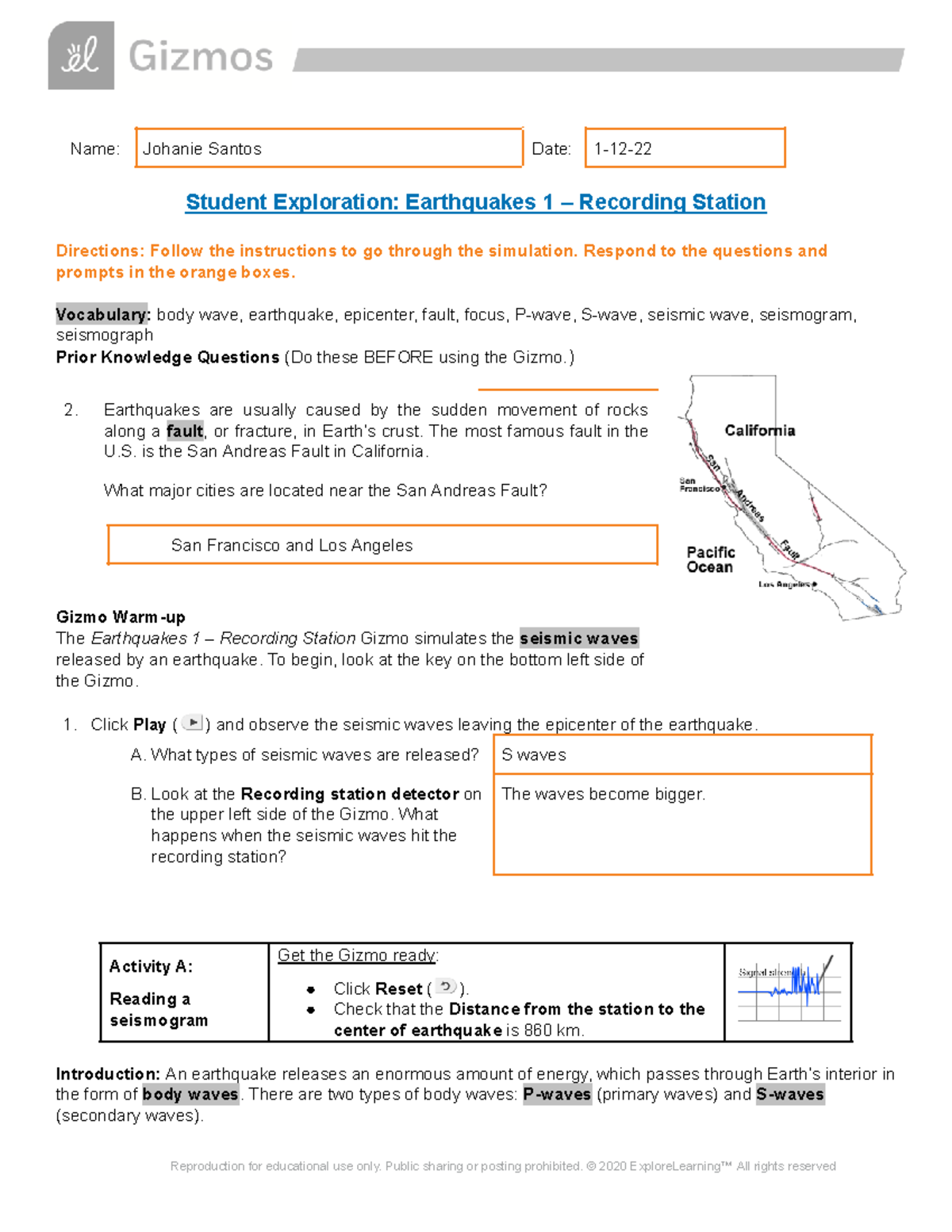 Earthquake Gizmo - Name: Johanie Santos Date: 1-12- Student Exploration ...