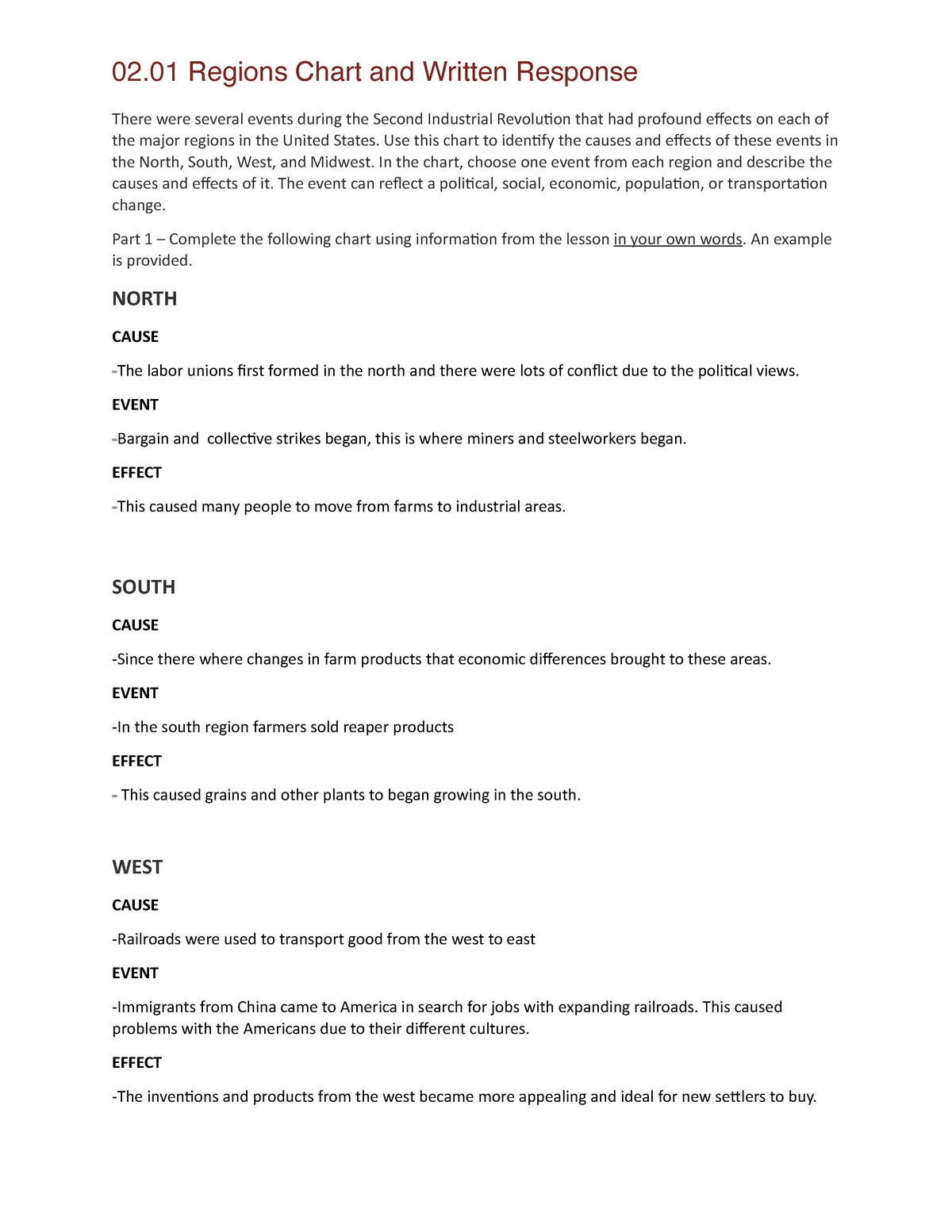 02.01 regions chart and written response 02 Regions Chart and Written