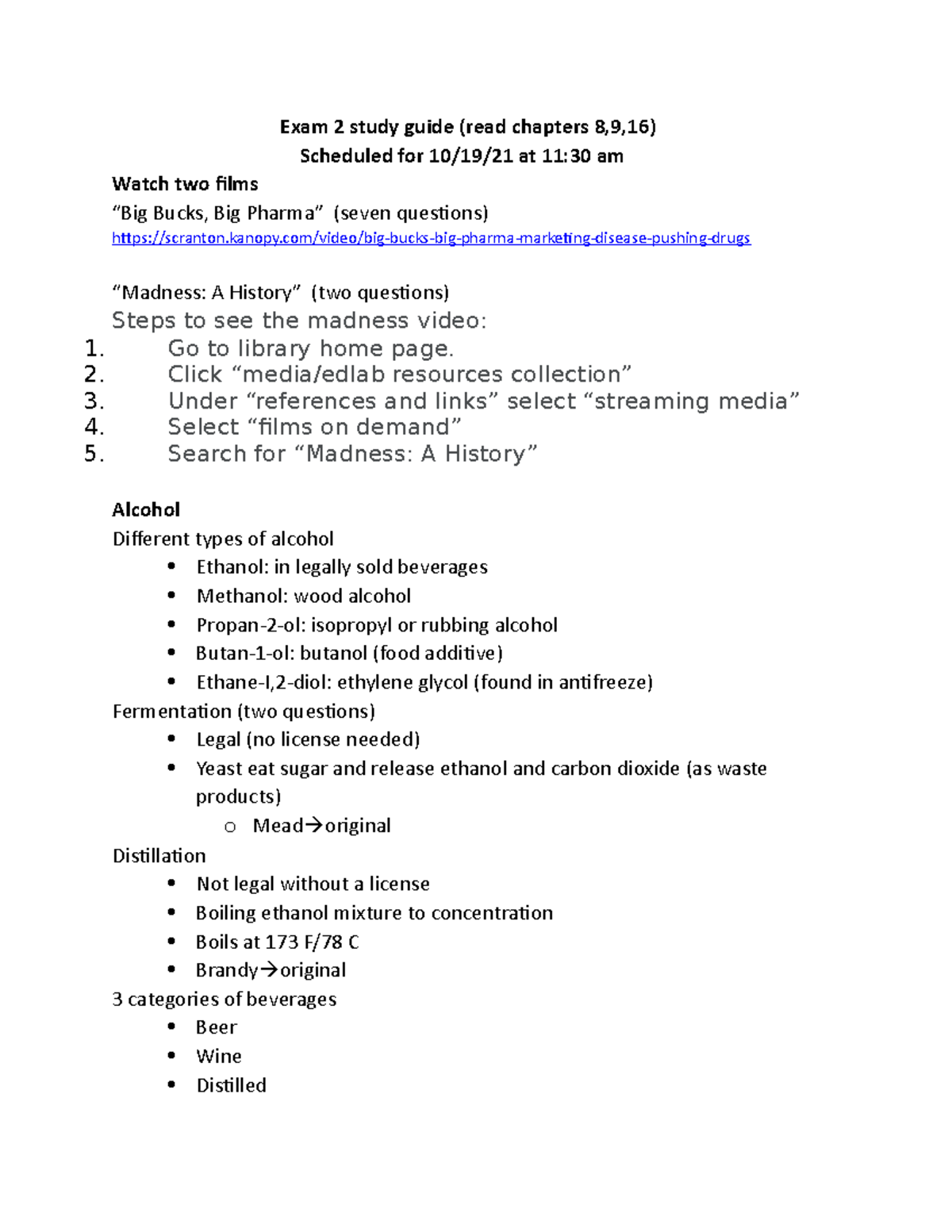 Studyguideexam 2fall2021 - Exam 2 study guide (read chapters 8,9,16 ...