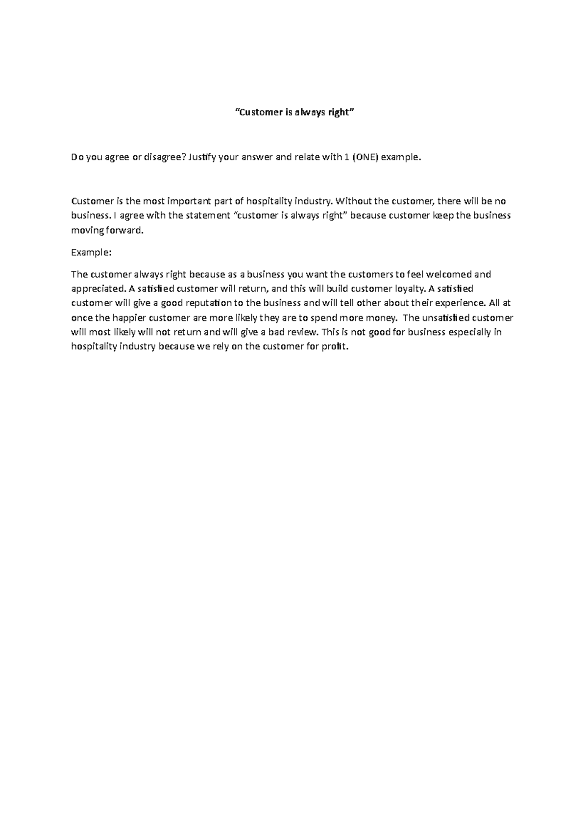 Essay Customer always right “Customer is always right” Do you agree