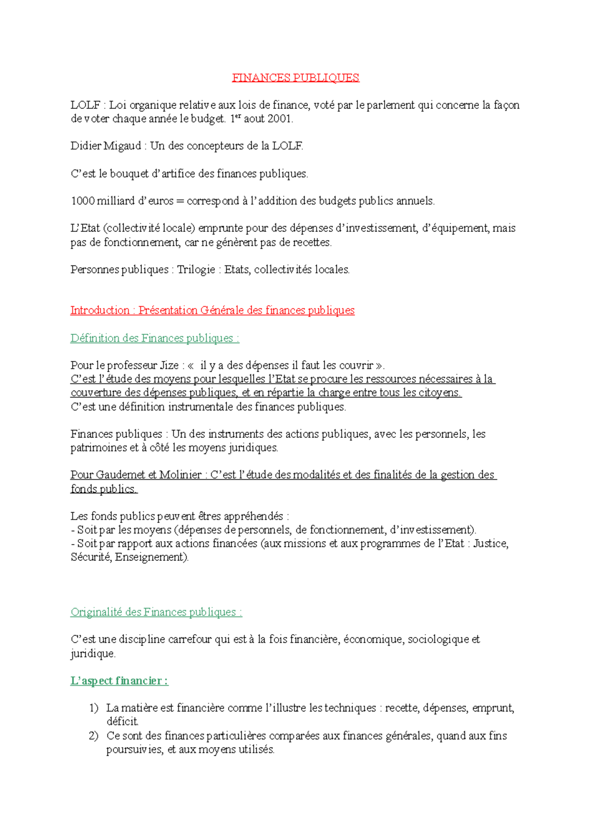 Finances Publiques 1 - FINANCES PUBLIQUES LOLF : Loi organique relative ...