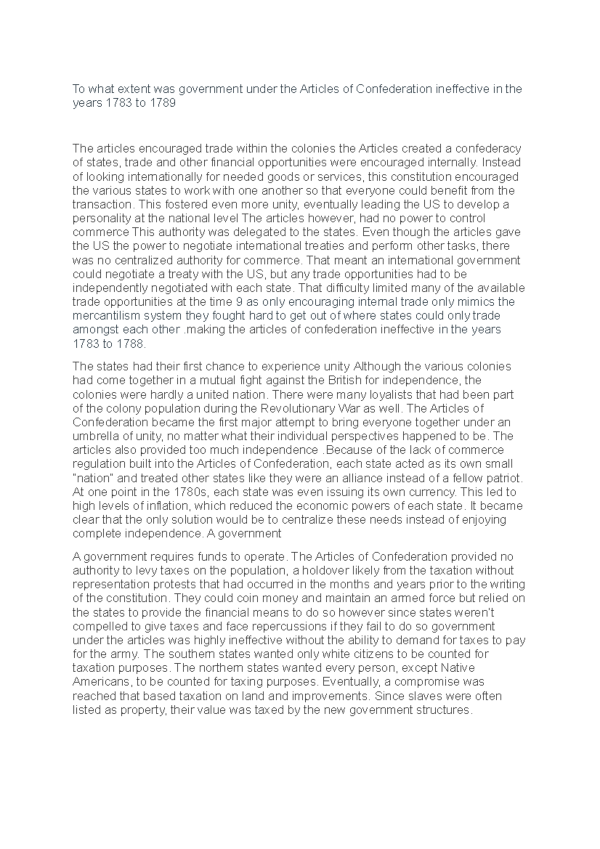 To what extent was government under the Articles of Confederation ...