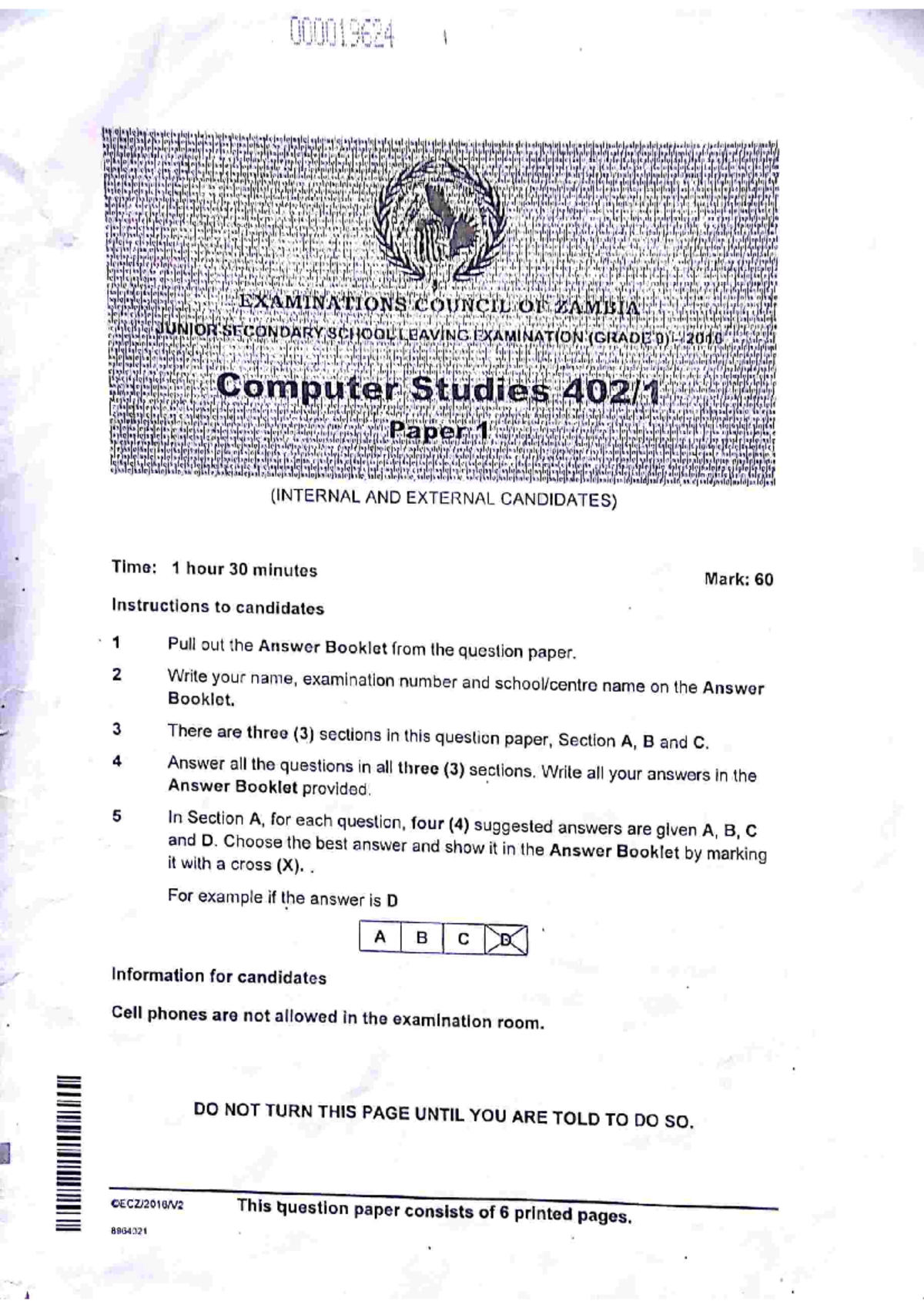 2016 Computer Studies Paper 1 Past Paper - EXAMINATIONS COUNCIL OF ...