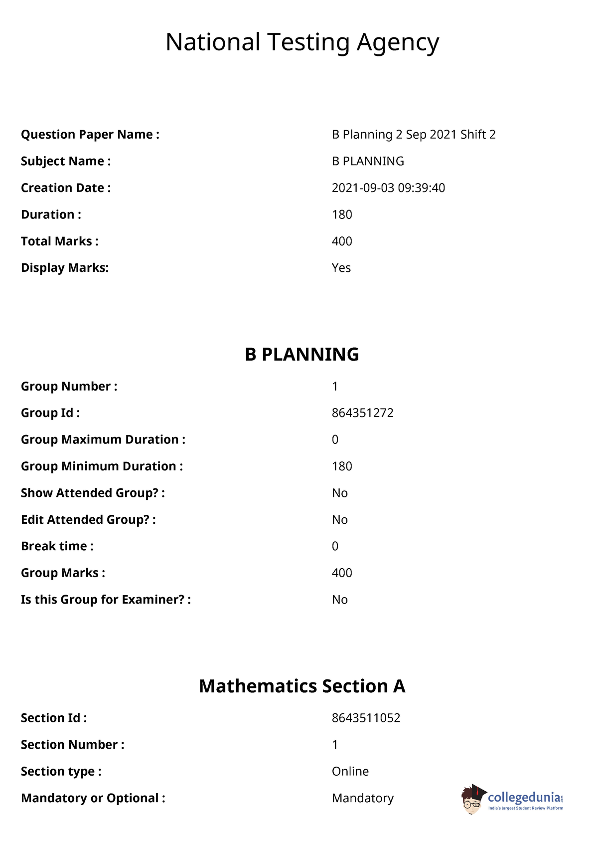 JEE Main 2021 B - Notes For Competitive Exam - National Testing Agency ...